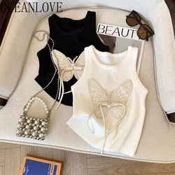 OCEANLOVE Chinese Style Embroidered T Shirt for Women Butterfly Vintage Ropa De Mujer Ins Fashion Spring Summer Tank Tops