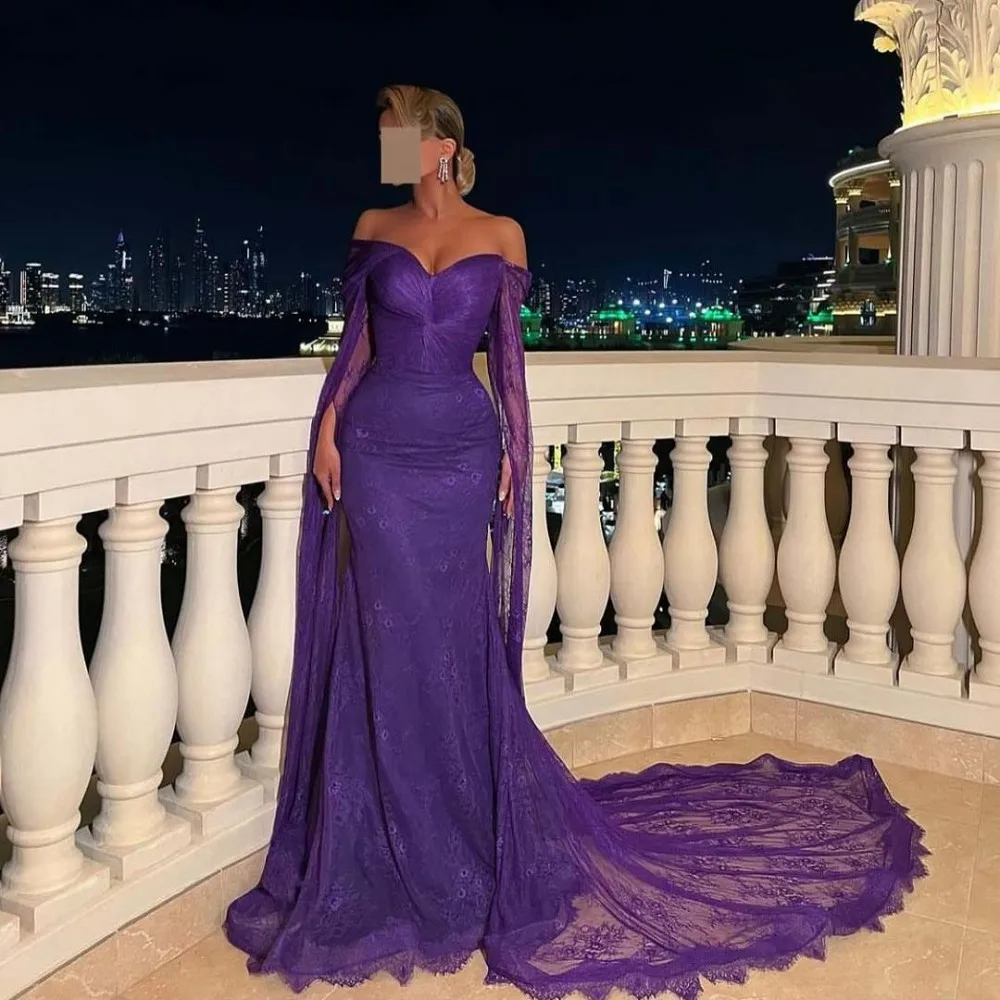 EPackage ale-Robe de soirée élégante en dentelle pour femme, robe de Rhsirène violette, robe de mariée formelle, robe de demoiselle d'honneur, Off Initiated