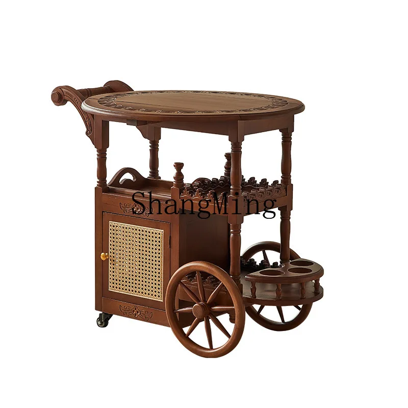 FG medieval style movable small side table retro cart coffee table folding tea table dining car