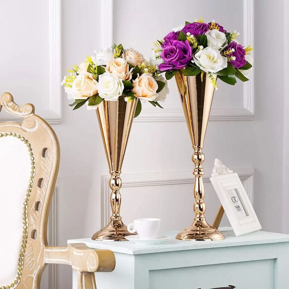 Modische Eisenblumenvase Goldene Exquisite Metallvasen Europäischer Kerzenhalter für Zuhause