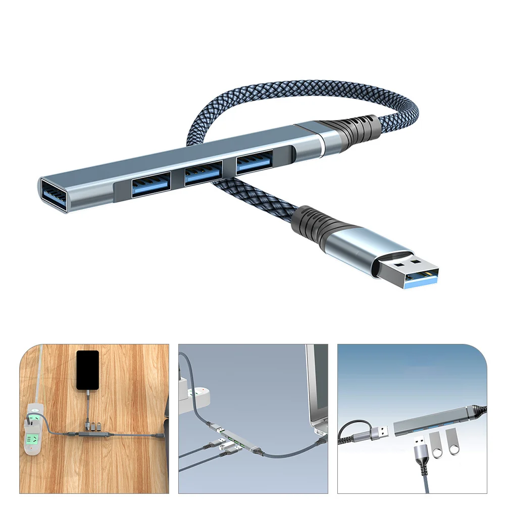 USB Hub 4-Port USB 3.0 Data Expander Aluminum Alloy Shell Fast Transfer Portable for Laptop Keyboard Mouse Webcam