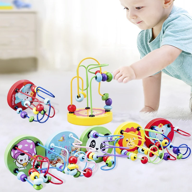 

Mini Montessori Wooden Toys Kids Circles Bead Wire Maze Roller Coaster Toddler Early Educational Puzzles Toy for Children infant