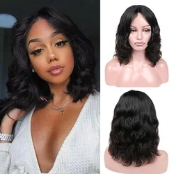 150Density Body Wave Short Bob Wig Human Hair Pre Plucked Indian Hair black 8 To 16 Inch T Middle Part Lace Bob Wigs For Women
