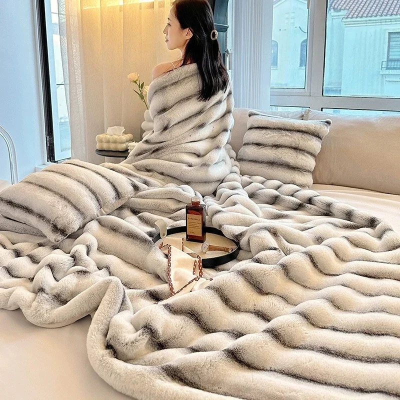 Maillard Faux Rabbit Fur Keep Warm Blanket Spring Autumn High-end Thick Comfortable Bed Blanket for Throw Soft Fluffy Sofa Cover