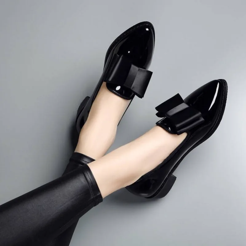 Women Low Heels Shoes Loafers Patent Leather Shoes for Women Slip On Female Footwear Pointed Toe Fashion Pumps Spring Autumn