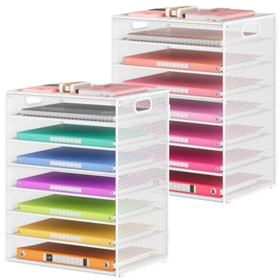

Office Desk File Organizer, Letter Tray Paper Organizer with Handle, Including 5 Adjustable Slide Trays for Organizing Desk Wor