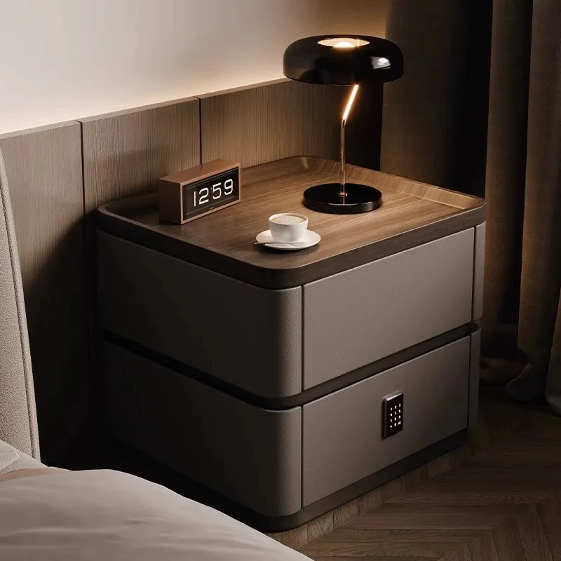 Simple and modern solid wood smart bedside table light luxury high-end password lock bedroom floor bedside table