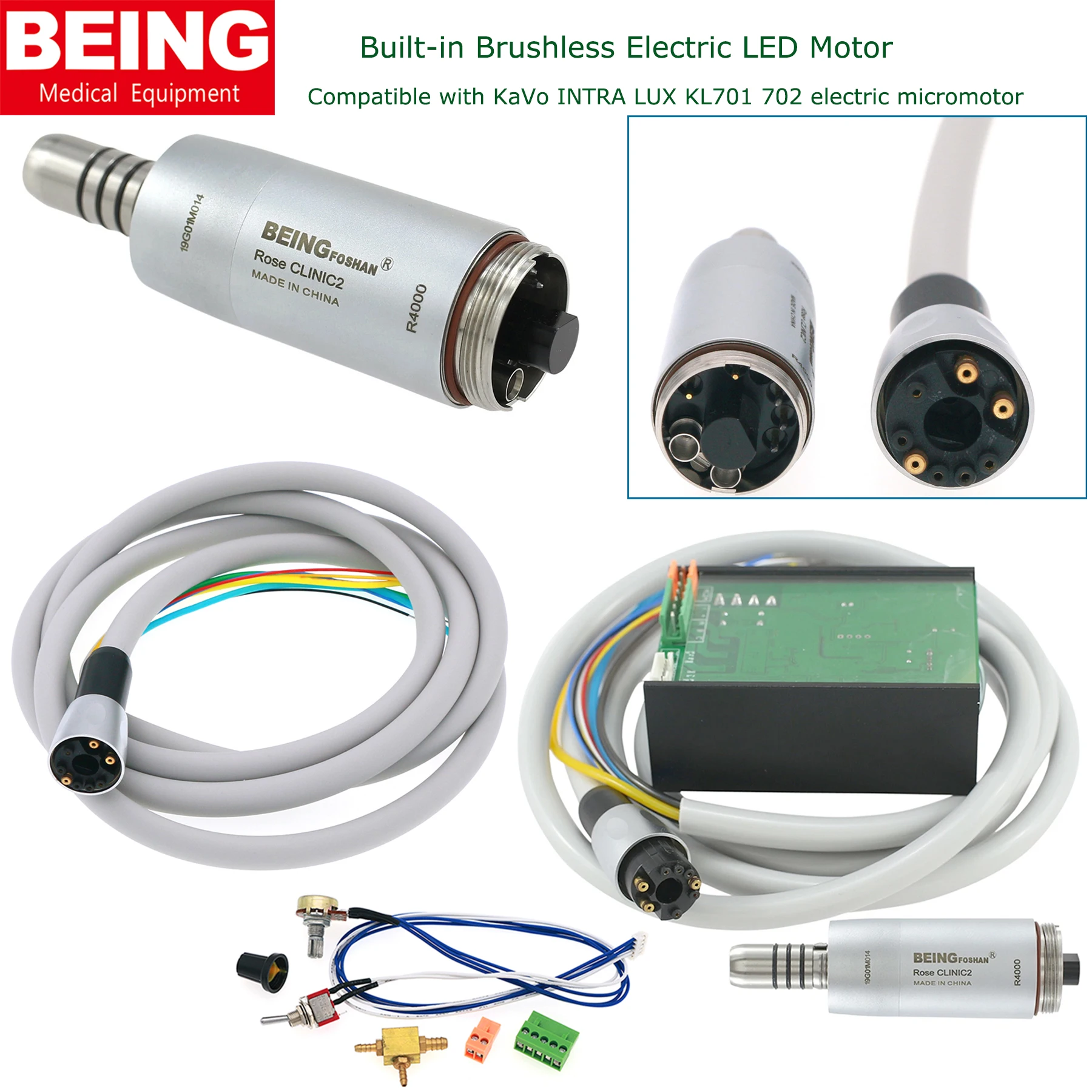 

BEING Dental Electric Micro Motor LED Handpiece Brushless Built-in Rose4000 Fit KaVo INTRA LUX KL701 702