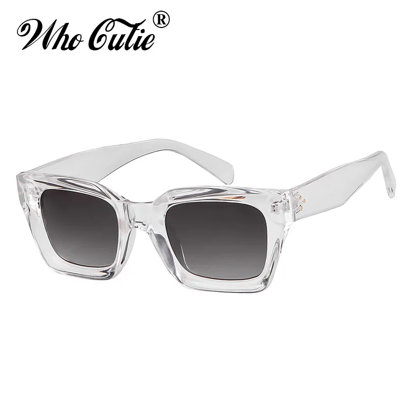 WHO CUTIE Vintage Oversized Transparent Sunglasses Women Retro Designer Tortoiseshell Rivet Frame Sun Glasses Shades OM656