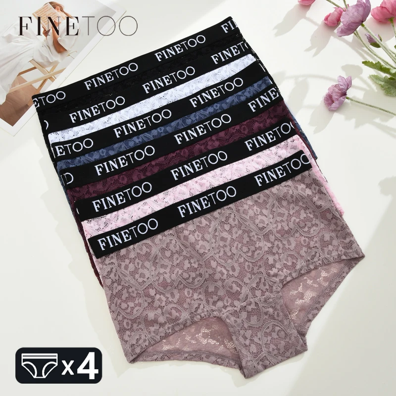 

FINETOO, 4 шт./лот, женские кружевные шорты для мальчиков с цветочным принтом, сексуальное прозрачное нижнее белье для девочек, открытые трусики с низкой талией, дышащее нижнее белье