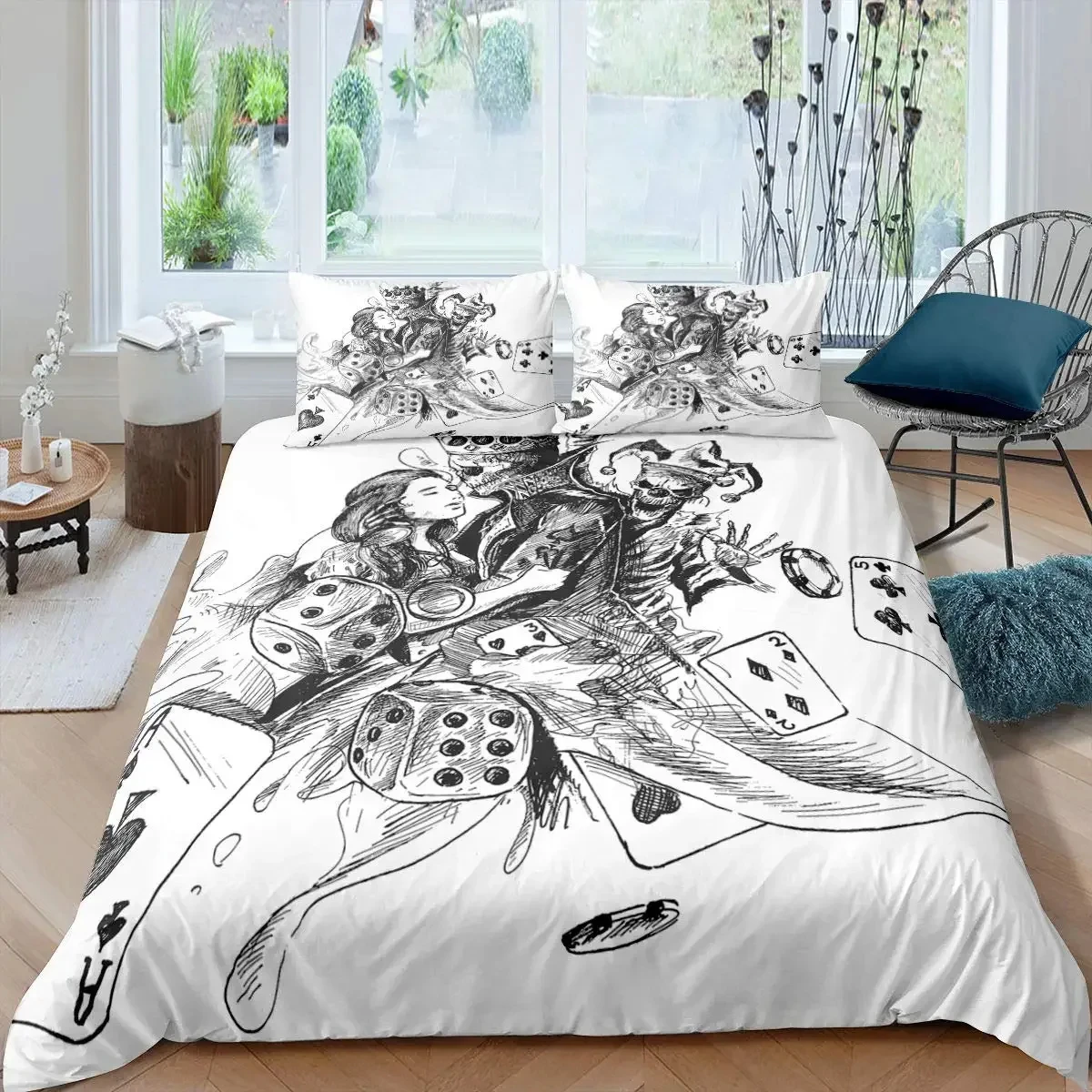 Poker King Queen Duvet Cover Modern Card Game Bedding Set Gamer Playing Comforter Cover Gambling Athletics Polyester Quilt Cover