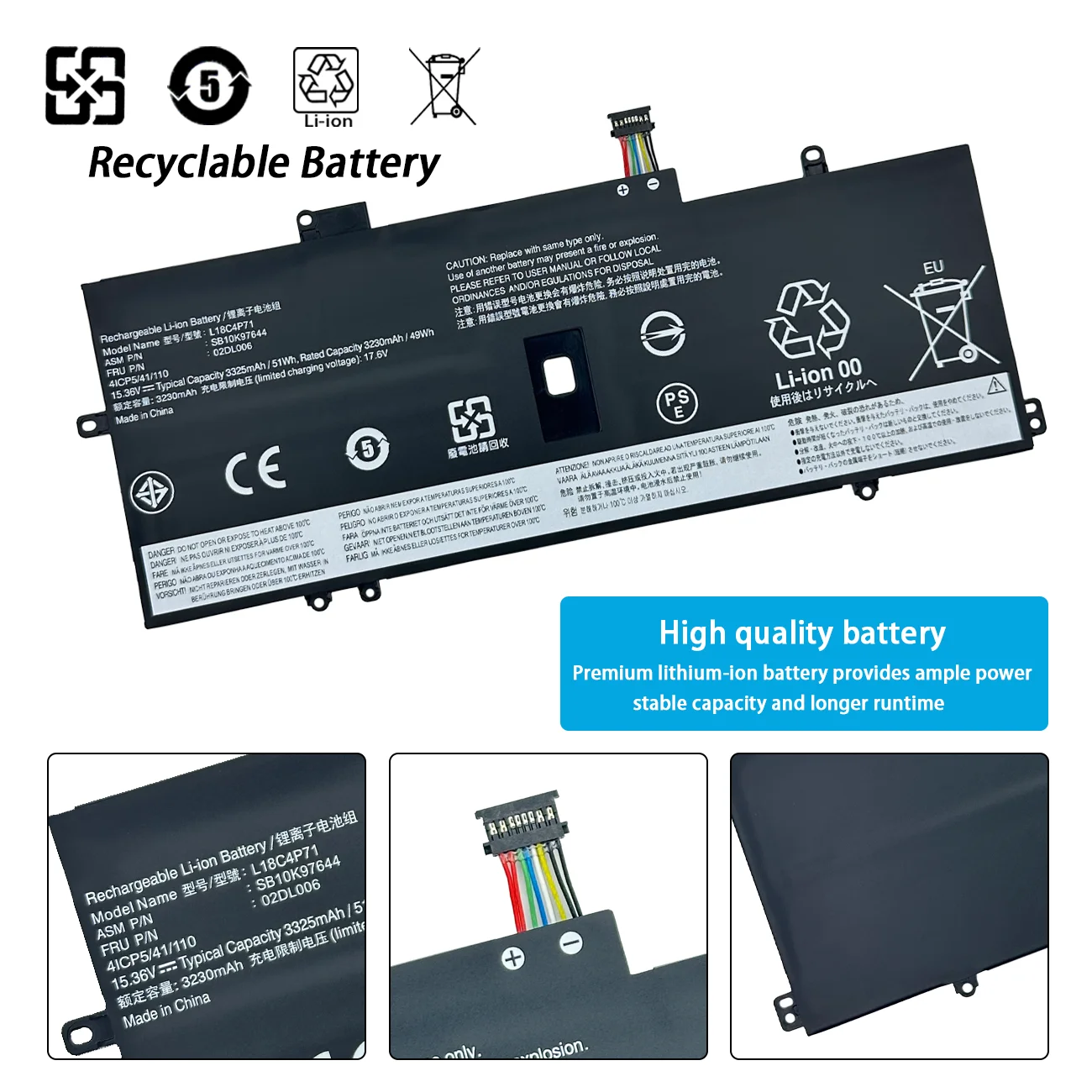 New L18C4P71 Laptop Battery For Lenovo X1 CARBON 2019, X1C SKB10K97644 02DL004 02DL005 L18M4P72 L18C4P71