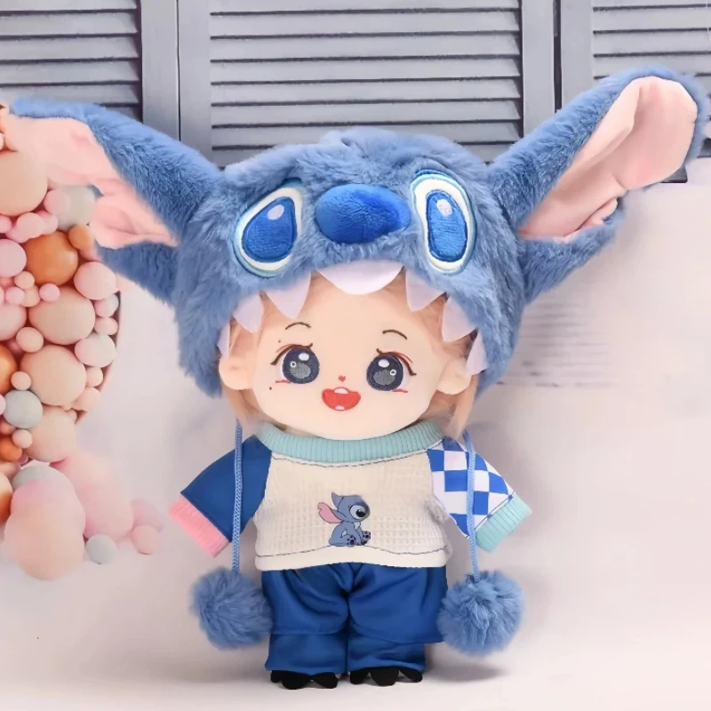 

For 20cm Cotton Doll Clothing Cute Stitch Style Handmade Clothing Set Hat Top Pants Shoes Cartoon Doll Dressing Accessories Gift