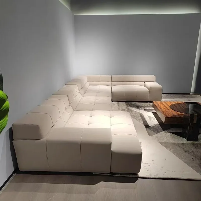 Leather puff sofa living room large, medium and small apartment designer villa