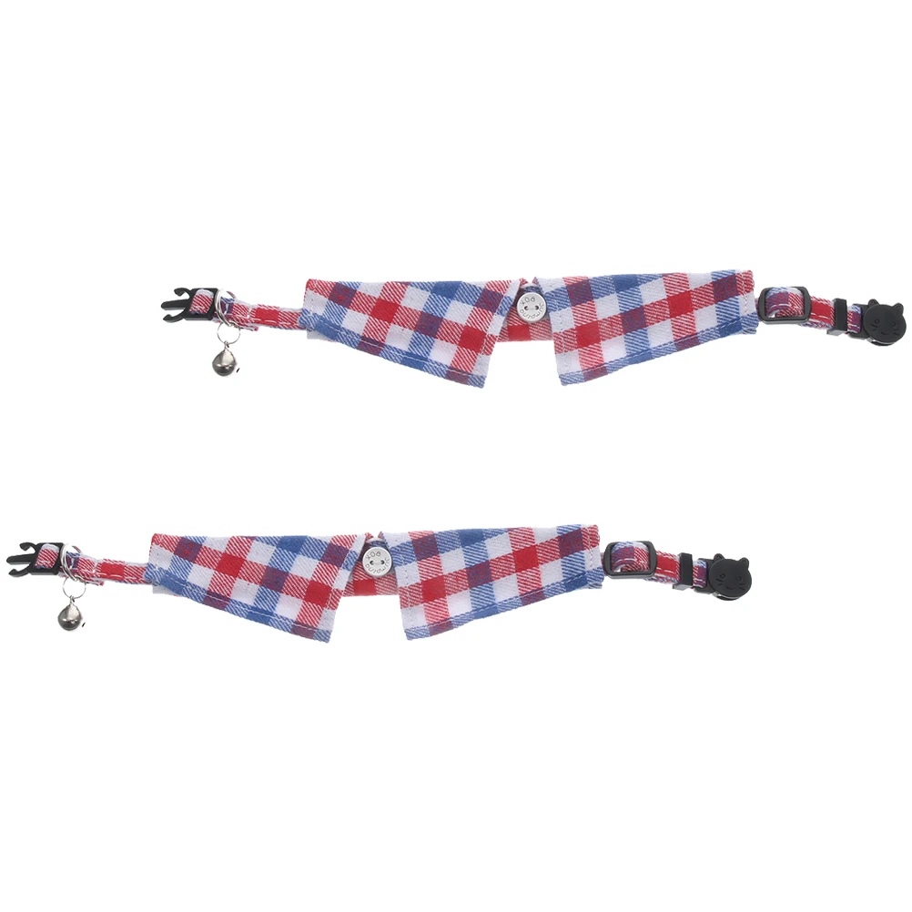 

2Pcs Adjustable Cat Collar Kitten Collars Lake Blue Plaid Bell Design Breakaway Safety Buckle Pet Supplies Dog Collar Decorative