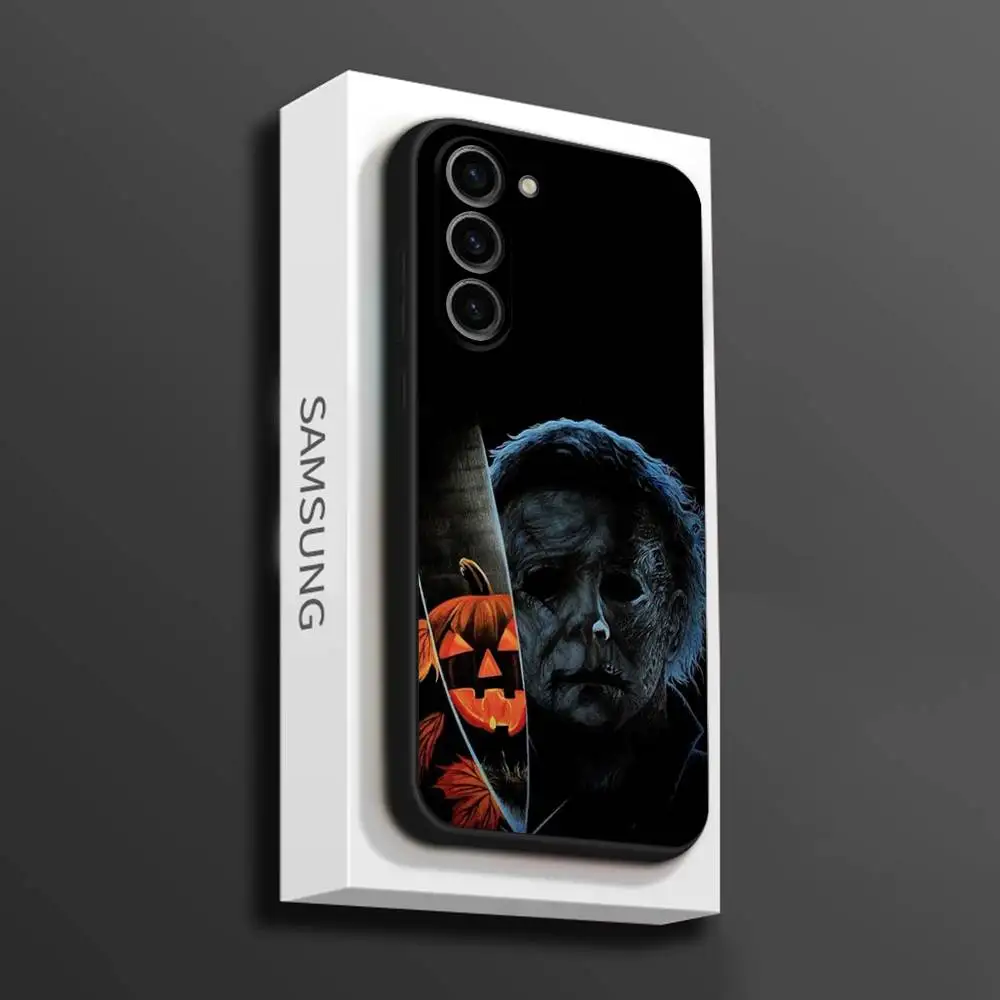 Casing Ponsel Halloween M-Michael Myers untuk Samsung Galaxy A 73,72,51,53,52,71,22,5G,Note,J7,8,9 Sampul Hitam Lembut