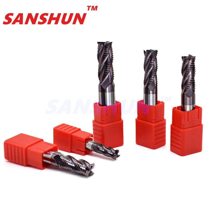 HRC55 4-blade Rough skin milling cutter Tungsten steel hard alloy rough woodworking extended corrugated end milling cutter tools