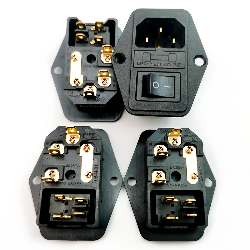 Aucharm Full Copper Gold-plated Copper HiFi Audiophile Cable Accessories with Power Socket/Fuse Seat/Power Switch