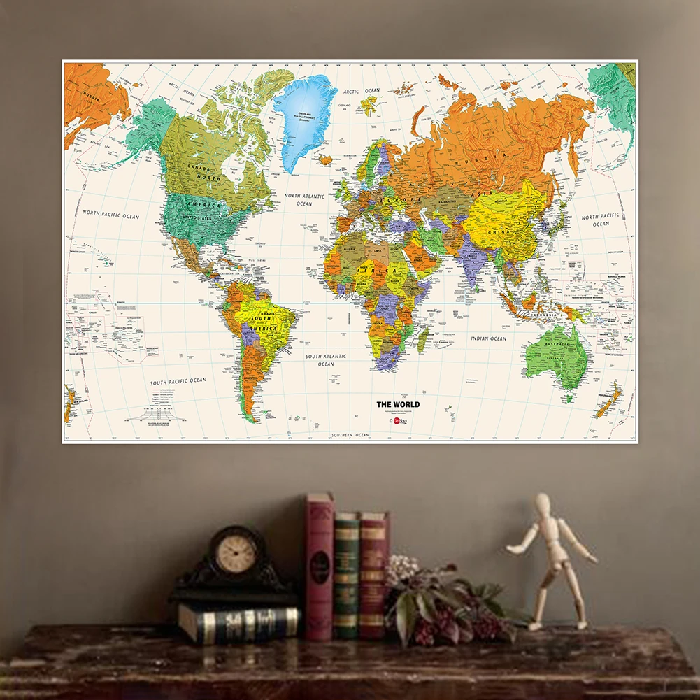 O Mapa do Mundo em Inglês, Mapa Dobrável, Imagem Decorativa Pendurada para Viagens e Viagens, Escritório e Material Escolar, 150x225cm