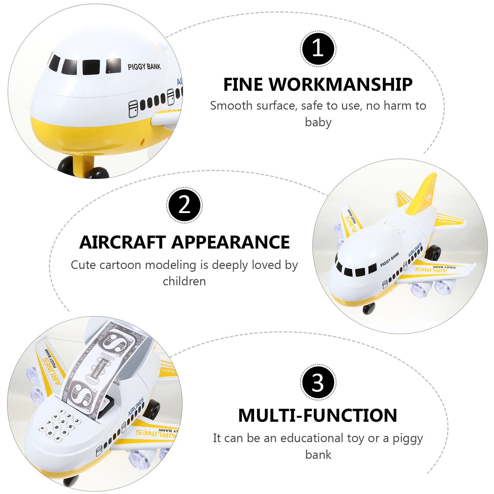 

Face Recognition Piggy Bank White Plane Toys Airplane Banks Savings Display Model Toddler