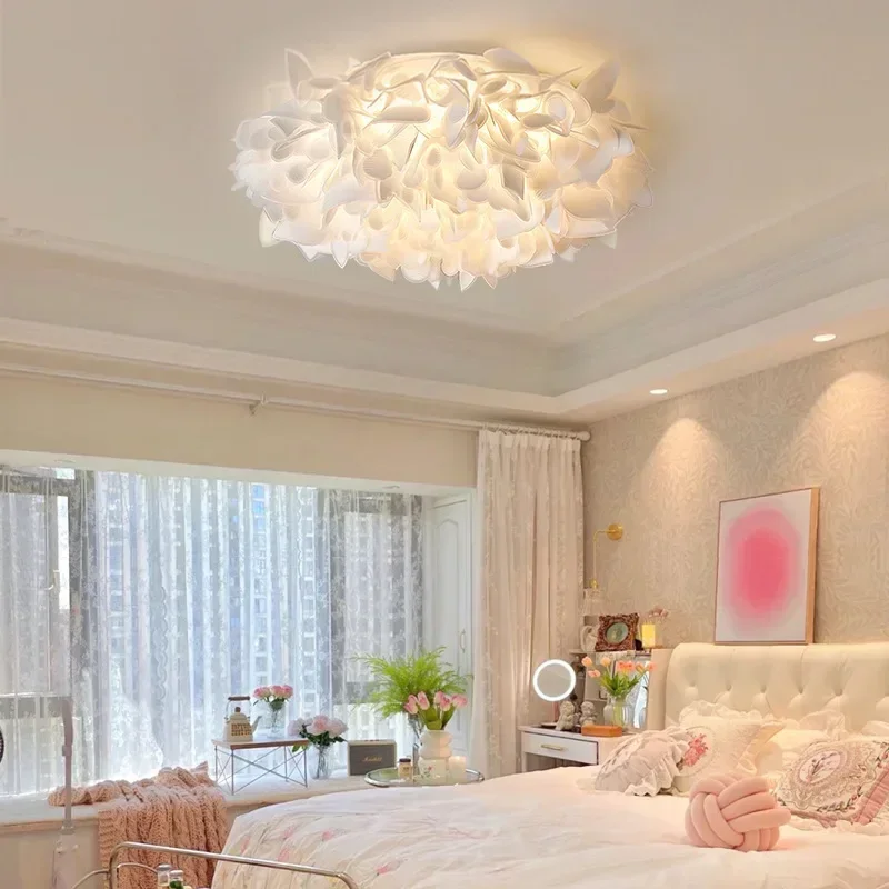 Romantic White Flower LED Ceiling Light Bedroom Restaurant Bookstore Living Room Lamp Remote Control Dimming Home Decor Hanglamp