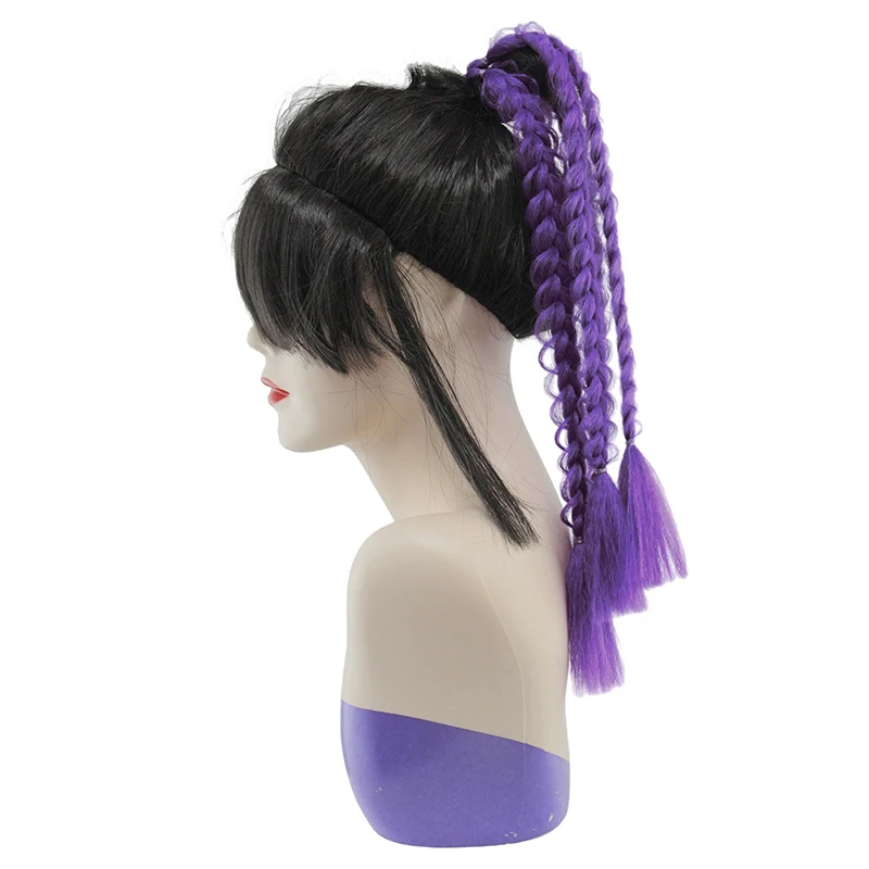 Lila Geflochtene Pferdeschwanz-Haarverlängerungen, Bubble Braid Synthetisches Haar mit Quasten für Cosplay und Partys – Detail 2