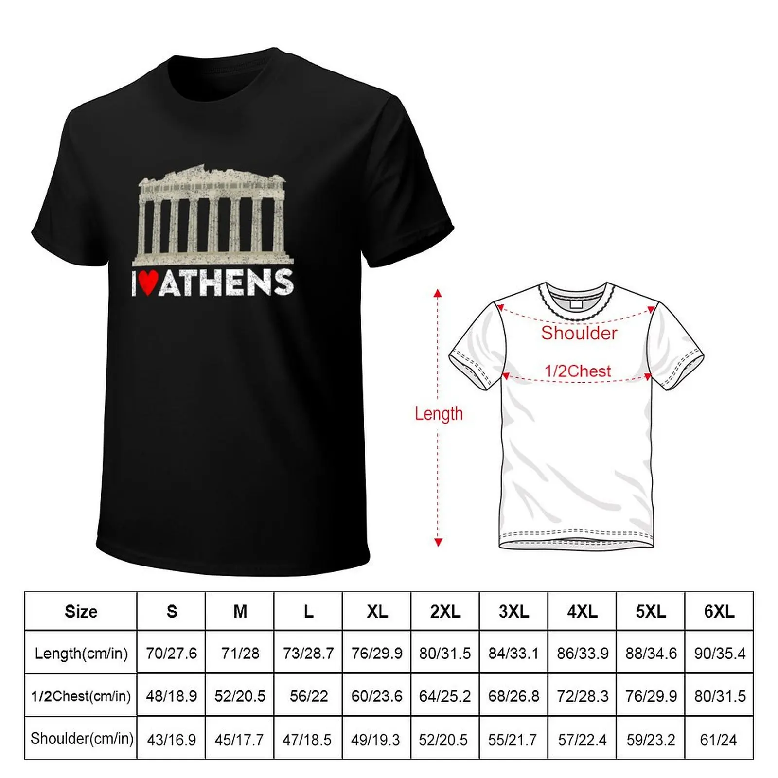 I Heart Athens, Greece with Parthenon Landmark (Acropolis) T-Shirt Casual Daily Wear Short Sleeve Top