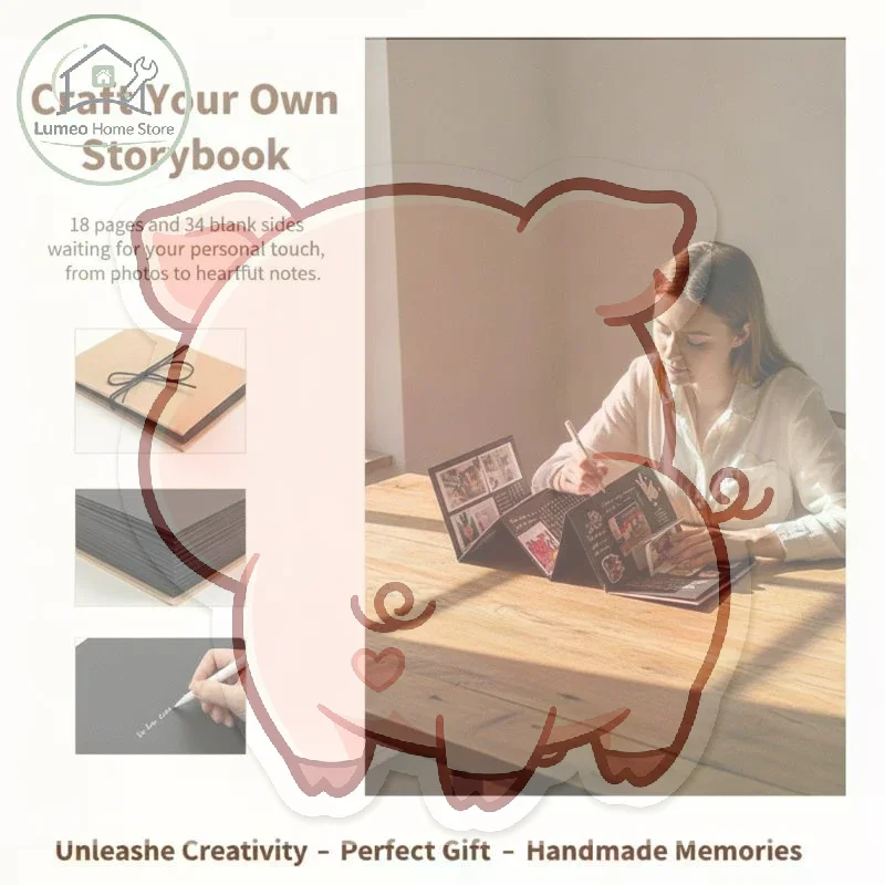 Valentine's Day Gift 18 Page Accordion Photo Album Foldable Kraft Paper DIY Memory Book for Couple Sweet Memory Collection