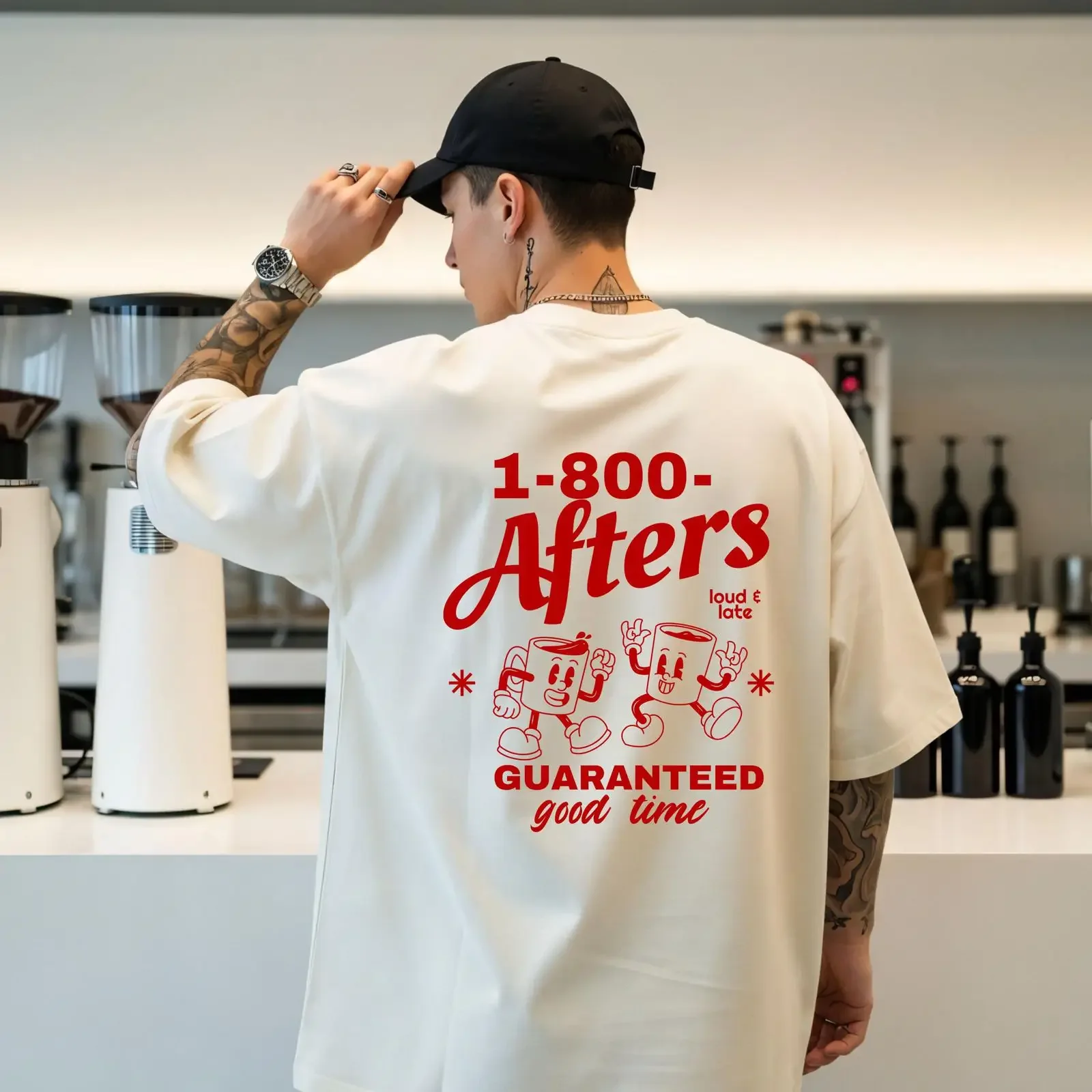 Cream 1 800 Afters Cartoon Coffee Cup T shirt Men Vintage Casual Guaranteed Good Time Oversized vintage Washed graphic