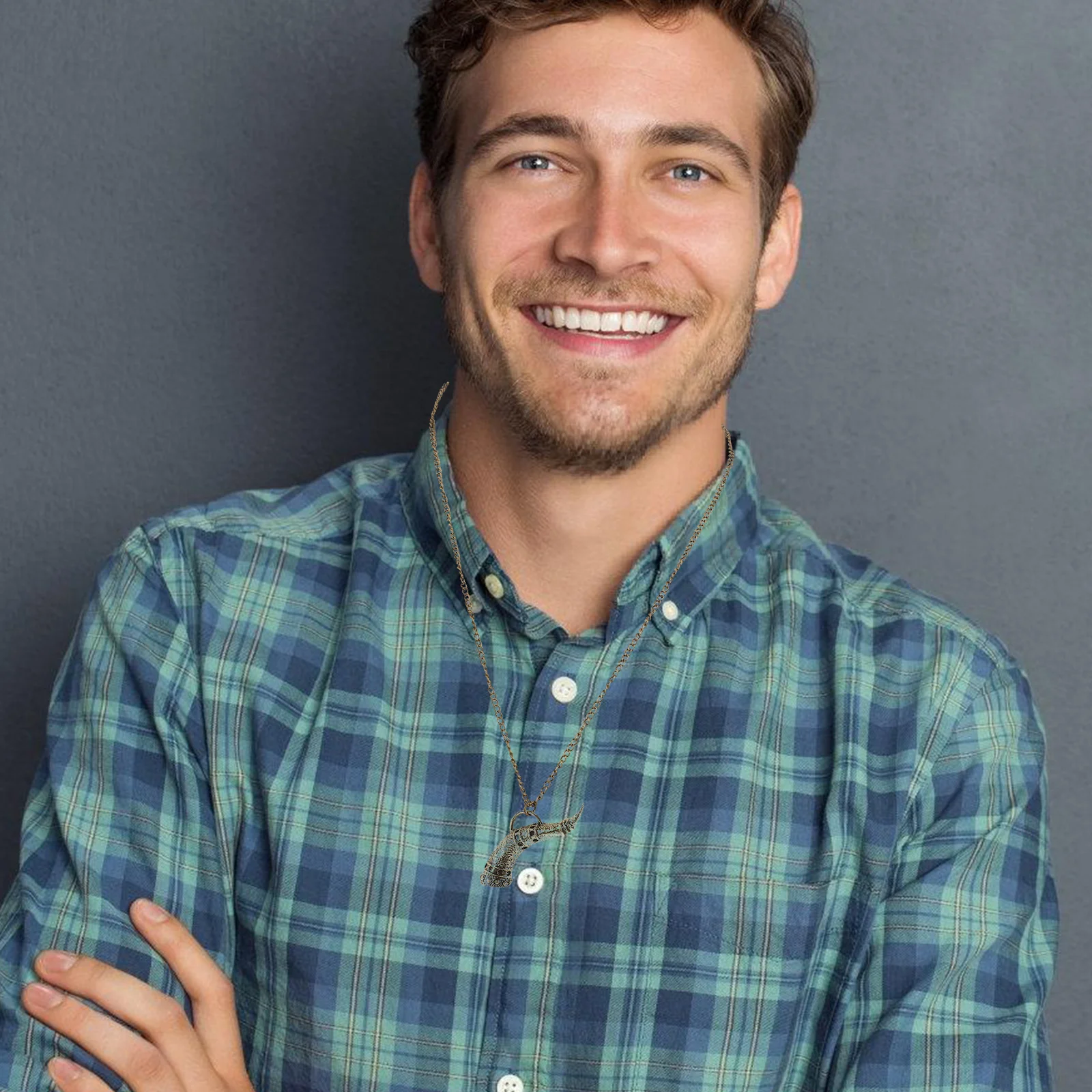 خمر الشمال القراصنة الثور القرن قلادة قلادة معدنية الشرير سلسلة عنق المذكر الإكسسوار للرجال الحيوان القرن مجوهرات