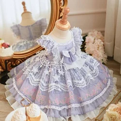 Lolita Princess Party Tutu Dresses for Girls Lace Fluffy Mesh Dress Kids Girl Birthday Ball Gown Purple Summer 3 4 5 6 7 10 Year