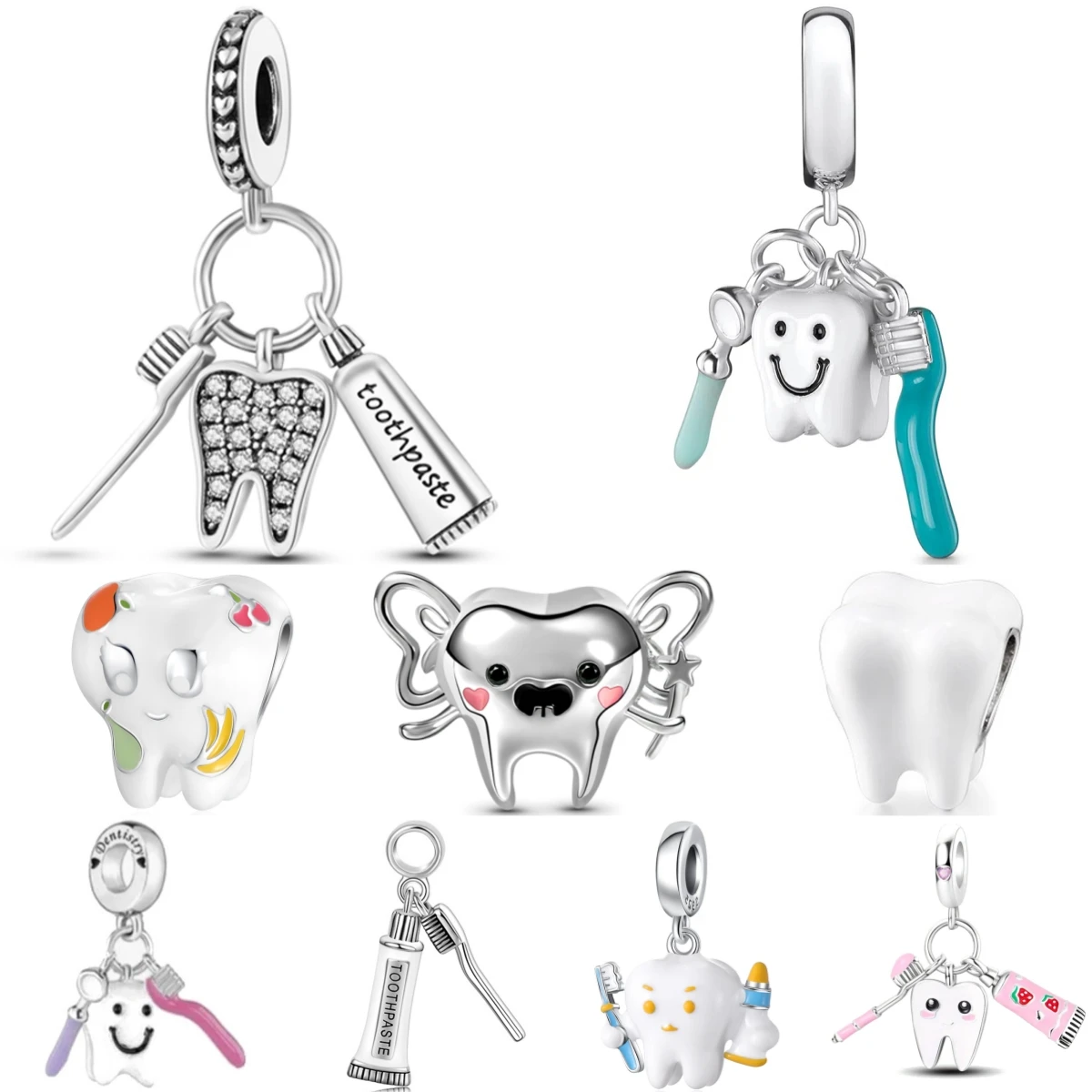 

Стерлингового серебра 925 пробы, серия защиты зубов, зубная паста, кулон, очаровательные бусины, подходят для ожерелья, браслетов, брелок, ювелирные изделия своими руками для женщин