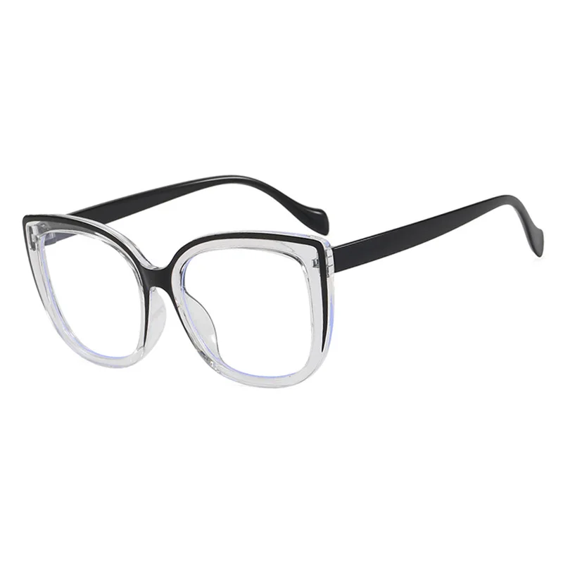 Cat Eye Glasses Women Square Large Frame Color Block Blue Light Blocking Eyeglasses Female Fashion Vintage Flat Lens Spectacles