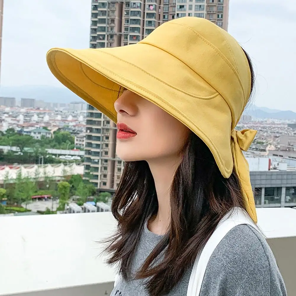 Women Ponytail Visor Uv Protection Foldable Wide Brim Bucket Hat Panama Hat Sun Cap Beach Cap