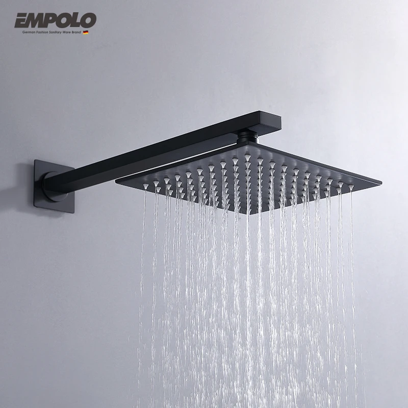 Empolo Luxury Rainfall Concealed Shower Head Brushed Brass In Wall Mounted Waterfall Rain Bathroom Matte Black Shower Set