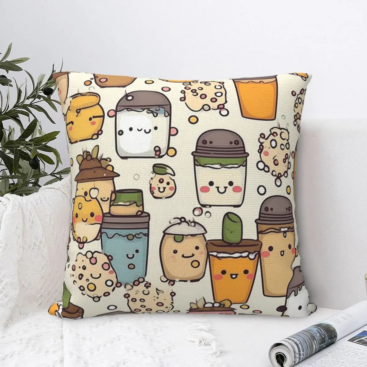 

Boba Bubble Tea Cartoon Colourful Pattern Pillowcase Pillows Cover Cushion Comfort Throw Pillow Cushions Used for Home Bedroom