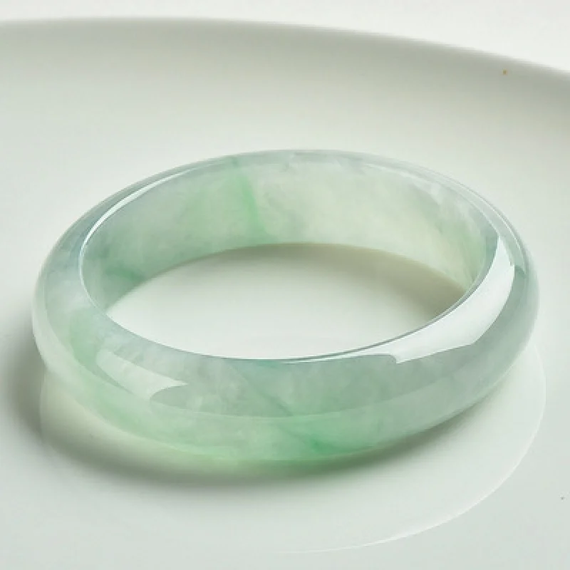 

Myanmar Ice-like Imperial Concubine Green Floating Flower Glass Type Positive Circle Bracelet Jade B