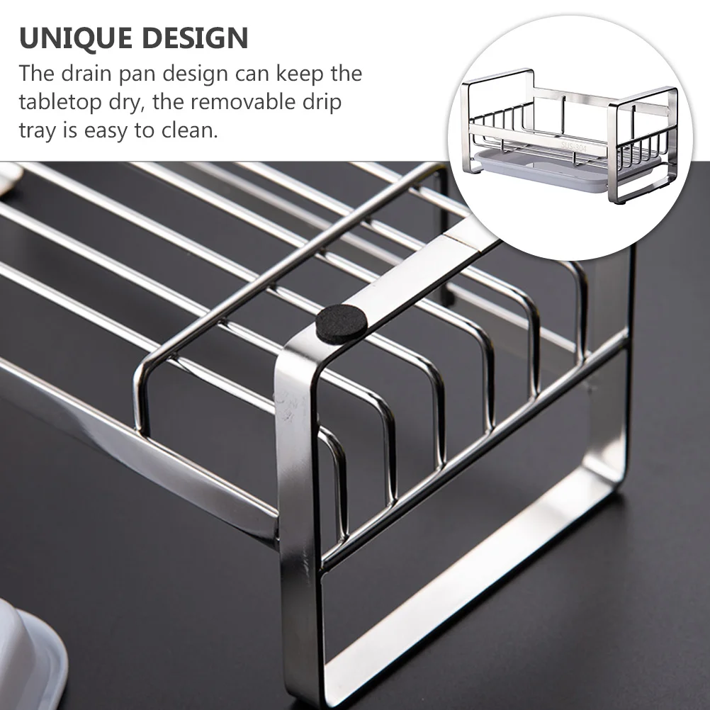 

1 pc Kitchen Storage Rack Silver Sponge Holder Drain Pan Removable Tray Keeps Tabletop Dry Rust-Resistant Steel Storage Support