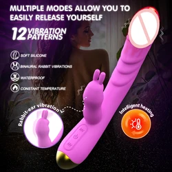 2 in 1 Heating G Spot Rabbit Vibrator For Women Clitoris Nipple Dual Stimulator Vagina Massager,Sex Toys For Female Masturbator