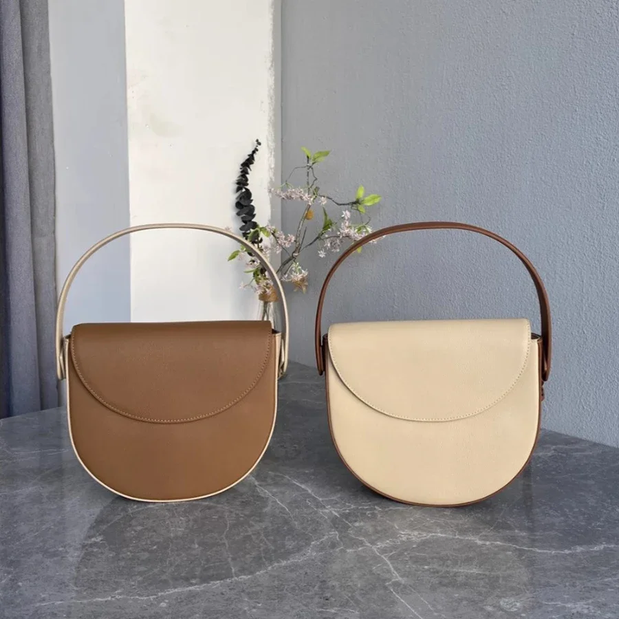 

Vintage Commuter Half-round Hand Bags Patchwork Small Flap Bags Luxury Designer PU Vintage Underarm Shoulder Crossbody Bags Sac