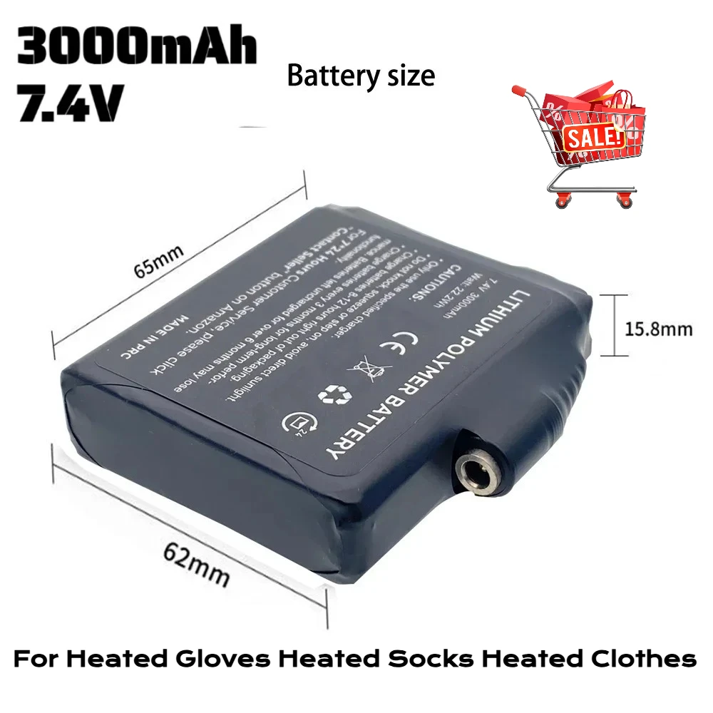 3000mAh 7.4V Heating Glove Battery  for Heating Wests Socks Winter Outdoor Skiing Cycling Electric Glove Batteries