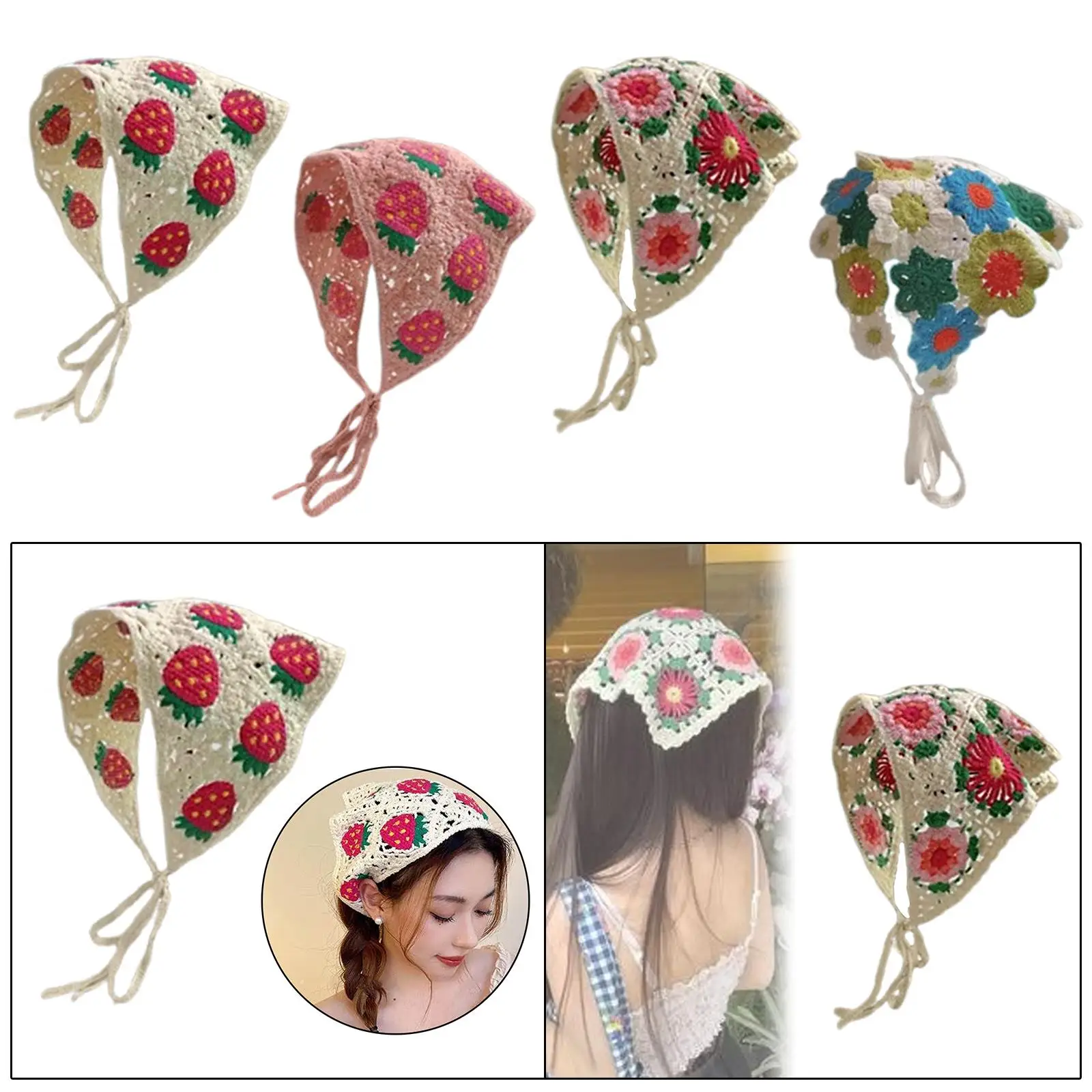 Bandana de ganchillo para mujer, accesorios para el cabello, decoración de estilo bonito, corbata anudada, pañuelo Vintage para la cabeza, pañuelo para la cabeza