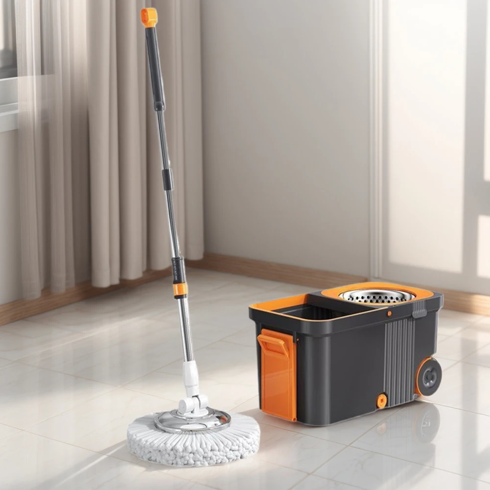 360 Spinning Floor Cleaning System with 6 Replacement Refills Extended Handle Rotary Mop Set Hand-Free Automatic Dehydration Mop