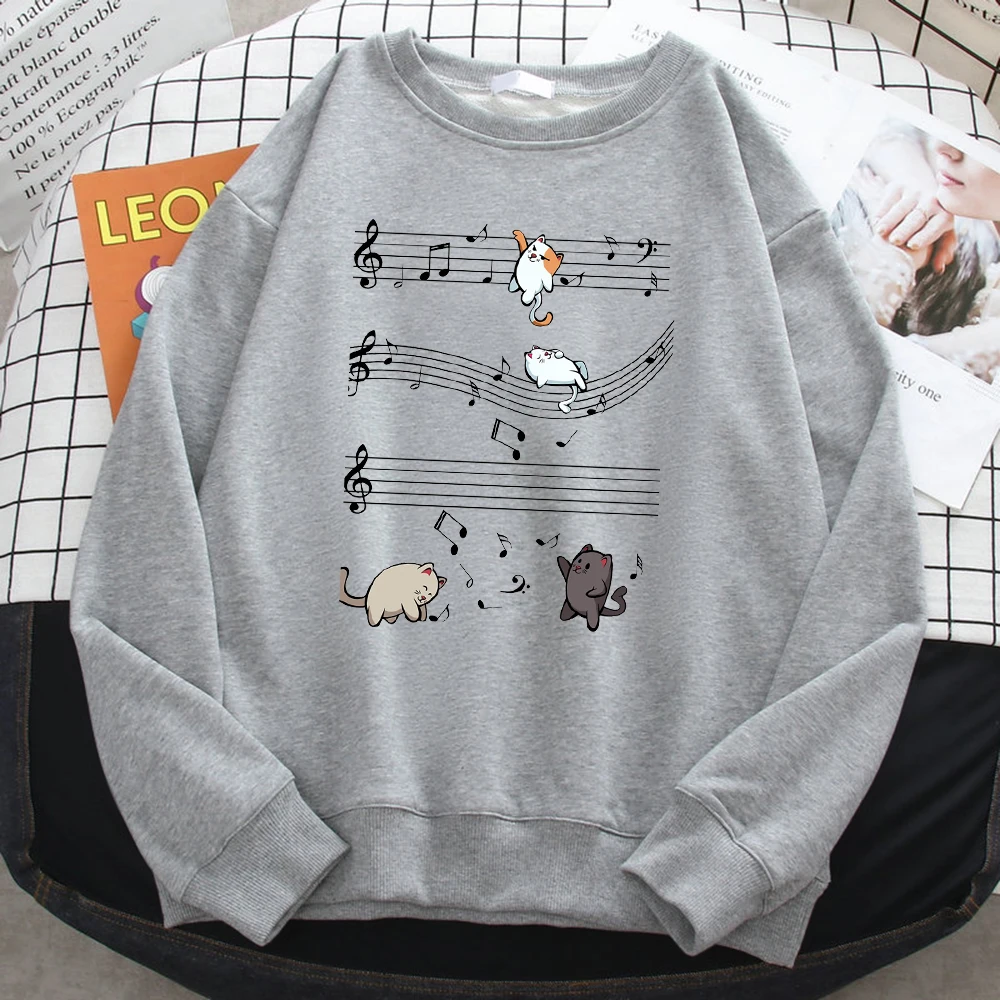 Fashion Winter Sweatshirts For Women Kopie Von Musical Cats Musical Notes Print Hoodies Soft Fleece Pullovers Loose Warm Clothes