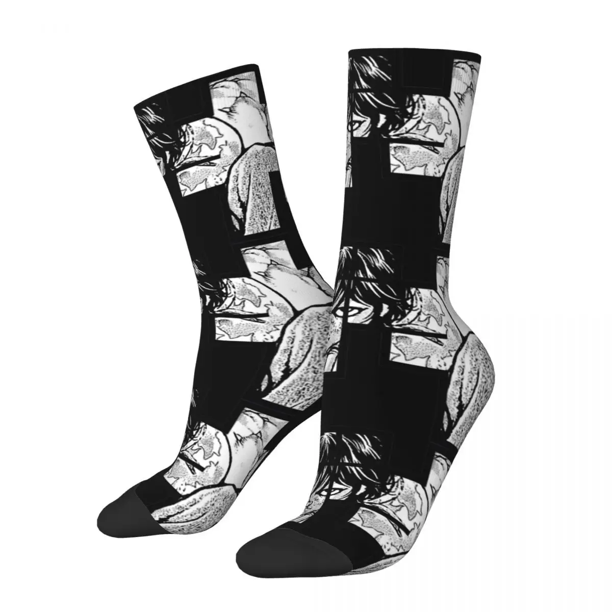 Funny Happy Men's Socks Formidable Hanma Retro Harajuku Baki Anime TV Series Street Style Novelty Casual Crew Crazy Sock