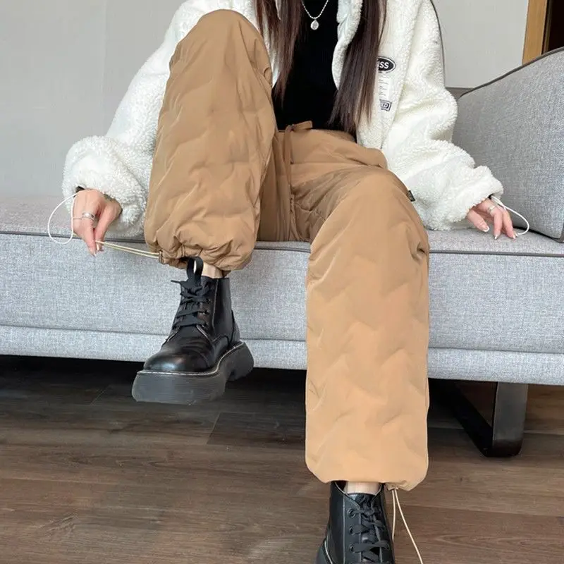 Workwear Commuting Pants Women's Outer Wear 2023 New Winter Fleece-lined Thick Fashion Ankle-Tied High-End Wide Leg Cotton Pants