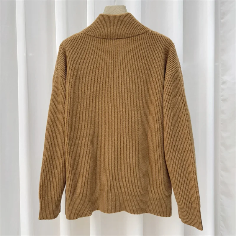 เสื้อคาร์ดิแกนสำหรับผู้หญิง ฤดูหนาว 2025 รุ่นใหม่ ผ้าถักยืดหยุ่น คอตั้ง แขนยาว เสื้อท็อปผสมขนสัตว์ เสื้อสเวตเตอร์ผู้หญิงสไตล์ y2k เสื้อโค้ทผู้หญิง