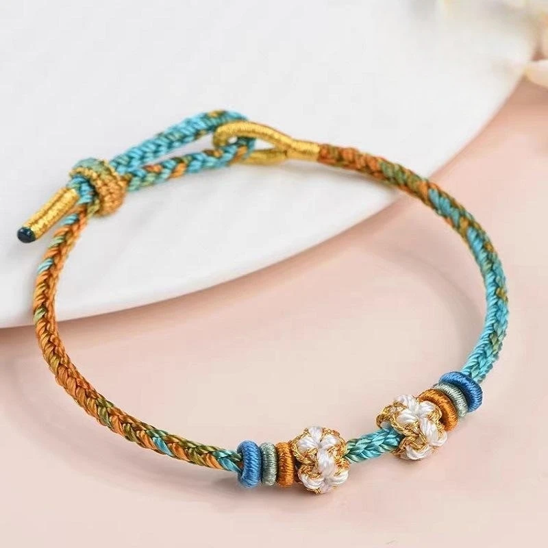 Hand Woven Peach Flower Blossom Bracelets For Men Women Lucky Exam Success Bracelet Fashion Good Luck Charm Bangles