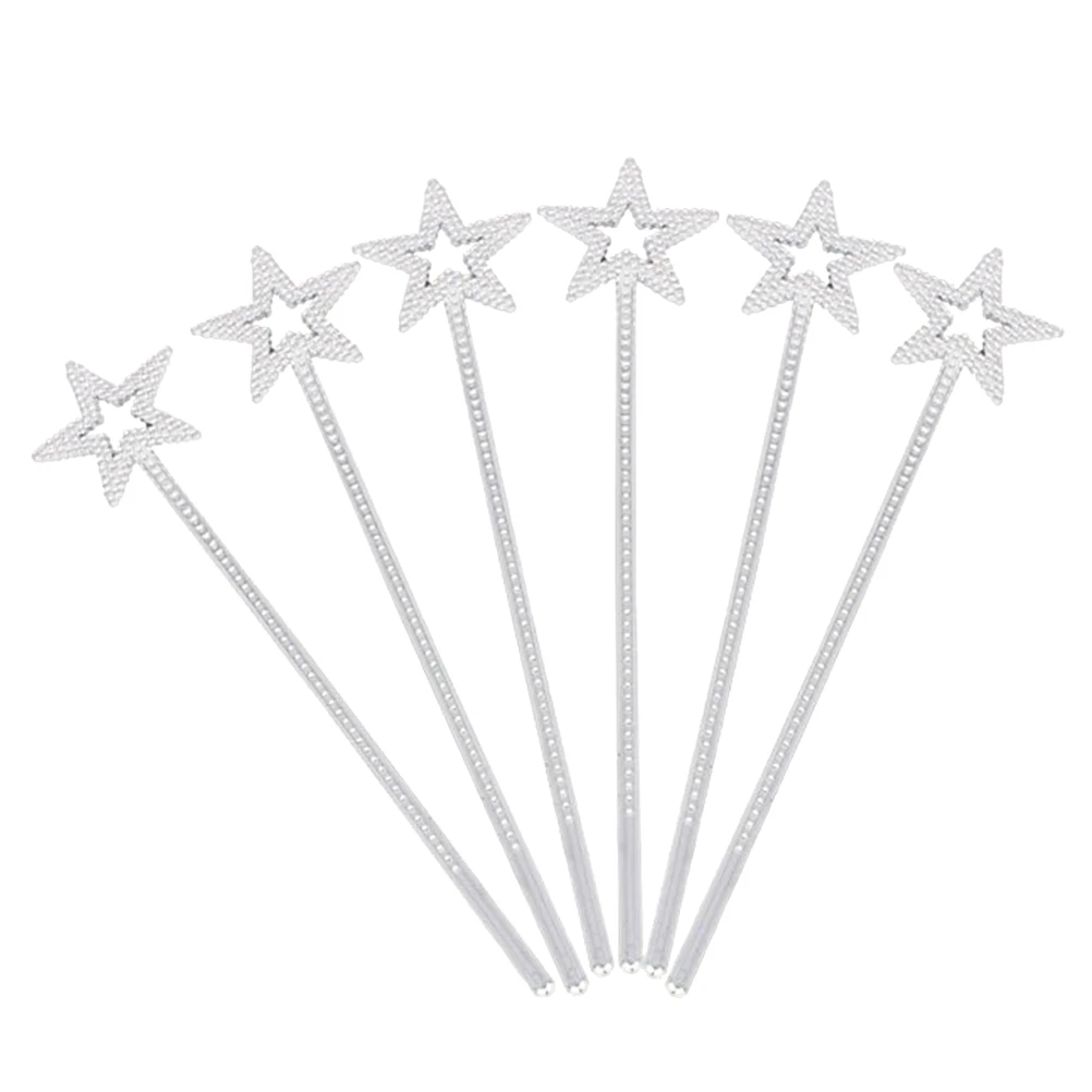 

6 Electroplating Plastic Props Unique Decorations Wands Children Fairy Wand Princess Electroplating Pentagram Wand Party Gifts