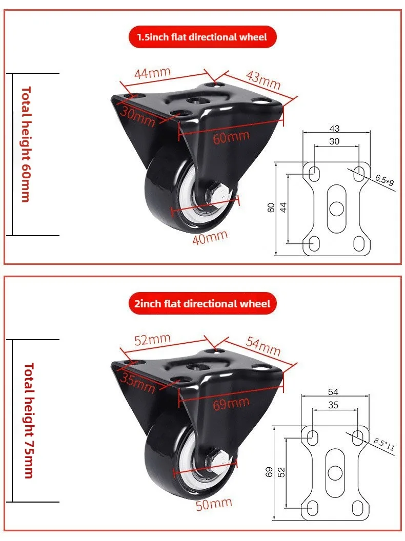 4 Stück 1,5 2 2,5 3 Zoll Möbelrollen aus Weichgummi, Universal-Lenkrolle für Plattformwagen-Zubehör – Detail 3